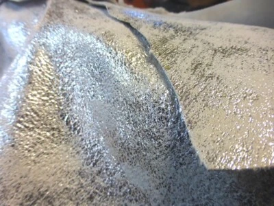 Lambskin leather hide Mottled Bright Metallic Silver on White thick full bodied - Image 1 of 4