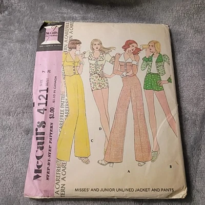 McCall's Carefree Pattern 4121 Juniors Size 7 Unlined Jack Pants Shorts Uncut - Image 1 of 2