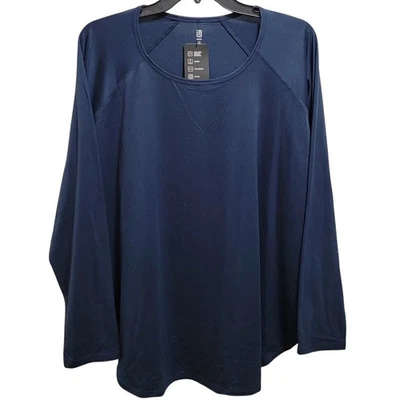 Ideology Women Plus Size Performance Long Sleeve T-Shirt Size 1X Navy Blue - Image 1 of 3