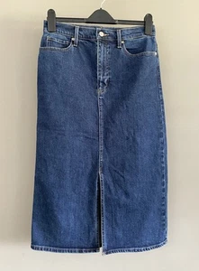 Uniqlo Jeans Indigo Navy Dark Blue Midi Denim Stretchy Skirt Size S W28 - Picture 1 of 6