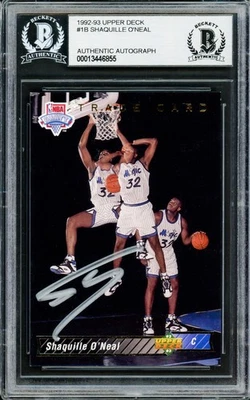 Shaquille Shaq O'Neal Firmado 1992-93 Cubierta Superior RC 1B Orlando Magic Beckett Foto 1 de 2