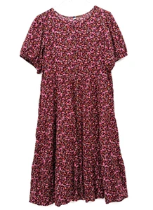 Old Navy Kleid Blumen Puffärmel Gr. L Landhaus Bauern Midi Knopfleiste - Bild 1 von 12