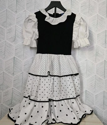 Vintage Miss Nannette Girl’s Tiered Dress Sz 8 White/White Polka Dot USA Party - Image 1 of 4