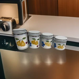 Fruit Ceramic Canister Jar White Hinged Lid 8" x 5.5"Apple Cherry Berries Lemon - Picture 1 of 5