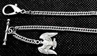 Very Strong Stainless Steel Pocket Watch Chain With American Eagle Fob. - Image 1 of 3