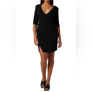 NEW LITA by Ciara Sculptural Deep V-Neck Mini Dress Black Half Sleeve Zip Sz XL - Picture 1 of 8