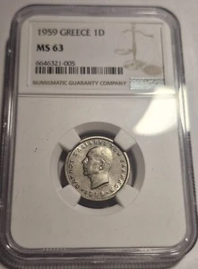 GREECE - 1 DRACHMA 1959 NGC MS 63 - Picture 1 of 4