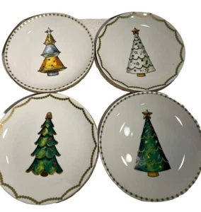Christmas Tree Holiday Boston Warehouse Dessert 6.5” Porcelain Plates Set 4 Box - Picture 1 of 18
