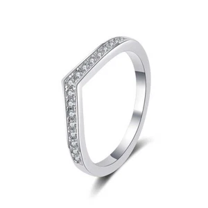 V-Form Moissanit Halbewigkeitsring Damen 925 Sterlingsilber Pass Tester Geschenk - Bild 1 von 8