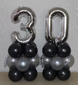30th BIRTHDAY- AGE 30 - SILVER - FOIL BALLOON DISPLAY -TABLE CENTREPIECE-BANNER - Picture 1 of 7