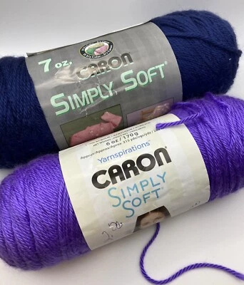 2 Skein Mixed Lot Caron Simply Soft Yarn Color DK Country Blue & Grape Rasin - Image 1 of 4