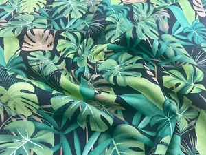 Cotton Fabric - Green Tropical Palm Leaf on Navy Blue - Craft Fabric Material - Picture 1 of 5