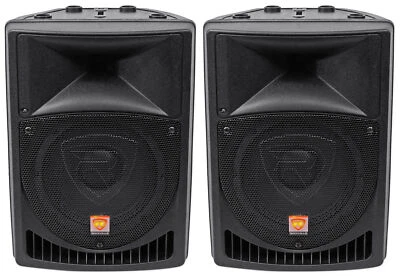 Pair Rockville Power Gig RPG8 8" Powered Active 800 Watt 2-Way DJ PA Speakers - Image 1 of 4