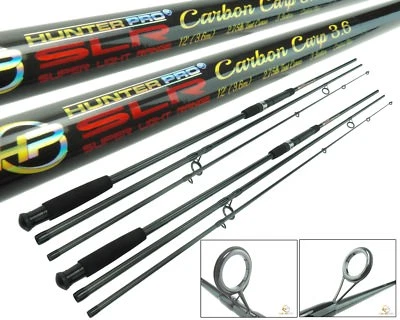 2 X 12ft Carbon Carp Rod. Hunter Pro 3pc 12' 3.6m Carp Rod 2.75lb Test - Image 1 of 4