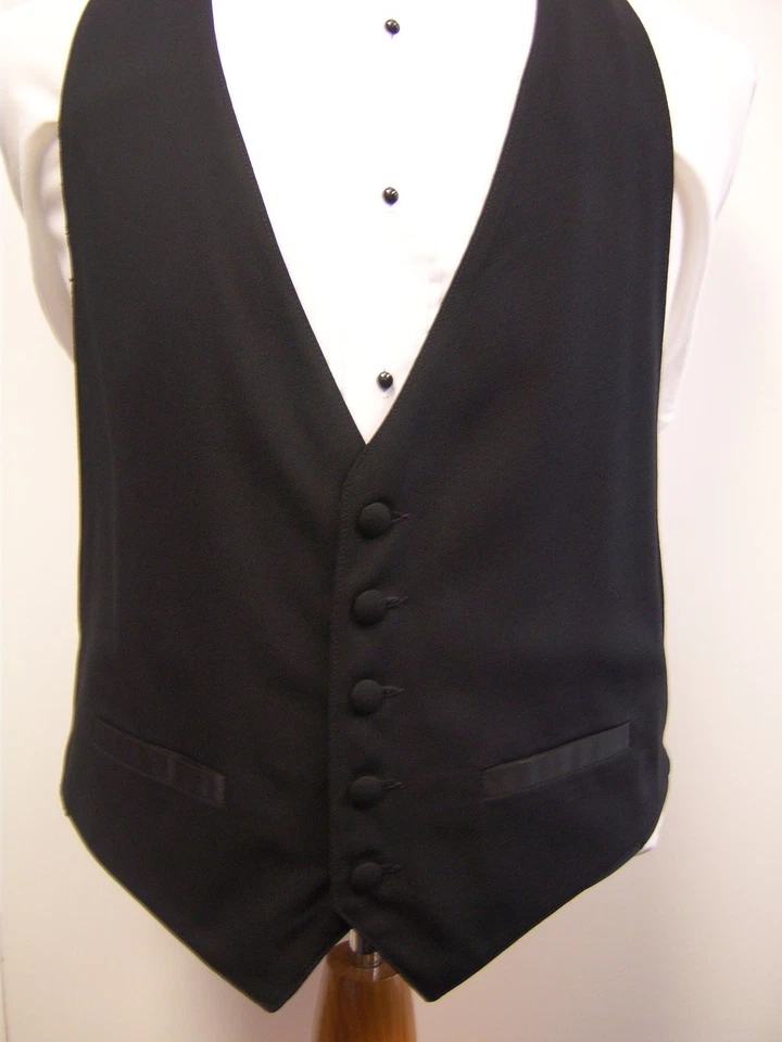 BLACK WORSTED WOOL 5 BUTTON FORMAL VEST WITH TWO FUNCTIONAL POCKETS - Image 1 of 1