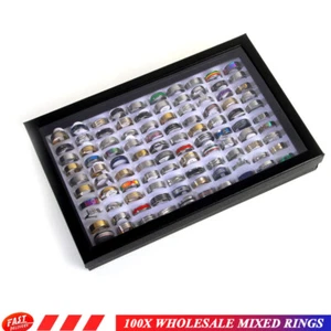 100PCS Wholesale Mixed Rings Bulk Finger Band Ring Men&Women Jewelry Fashions - Picture 1 of 8
