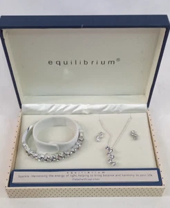 Equilibrium Silver Plated Diamante Bracelet Earring Necklace Set Wedding Prom - Picture 1 of 10