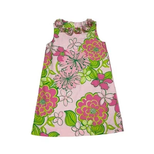 Lilly Pulitzer Girl's A-Line Dress Size 8 Sleeveless Floral Applique Collar Pink - Picture 1 of 12
