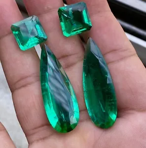 Lab Created Emerald Pair Jewelry Emerald Pear Radiant shape 14x40  14x14 MM - Picture 1 of 4
