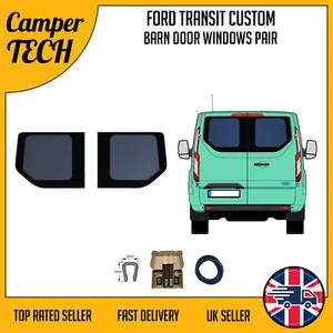 Ford Transit CUSTOM BARN DOOR Rear Door Windows WITH Bonding Kit and U-trim - Picture 1 of 4