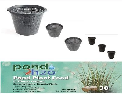 6 verschiedene runde Kunststoffgitter Wasserteich Pflanzkorb Set mit Pflanzennahrung - Bild 1 von 4