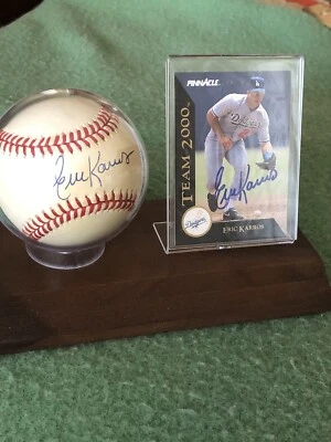 ERIC KARROS SIGNED AUTOGRAPHED ONL BASEBALL & 2000 Pinnacle Card Dodgers, Cubs - Image 1 of 4
