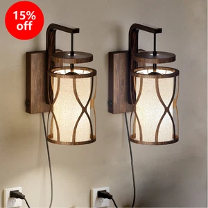 2PCS Dimmable Wall Sconce Vintage Touch Control Plug-in Bedroom Wall Lamp Metal - Picture 1 of 12