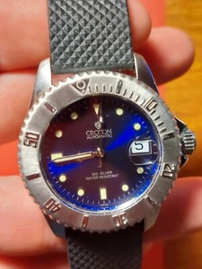 Croton 39mm Sterling Silver 925 Dive Watch w Box & Blue Dial, 758/1000 Made - Picture 1 of 8