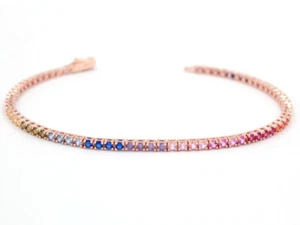 Bracciale Tennis Argento Rosè Zirconi Colorati Chiusura Italy Uomo-Donna Jewerly - Imagen 1 de 4
