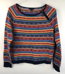 Tommy Hilfiger Colorful Geometric Fair Isle Knit Sweater Women's L Zipper - Picture 1 of 9