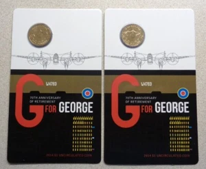 2014 RAM CARDED " G FOR GEORGE " LANCASTER BOMBER UNC $1 COIN PAIR - Picture 1 of 6