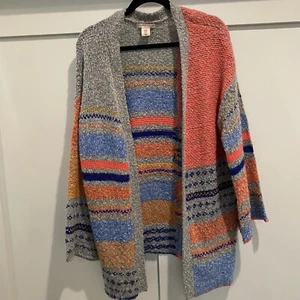 Sincerely Jules Cardigan Medium Multicolor Boho Striped Open Sweater Wool Blend - Picture 1 of 12