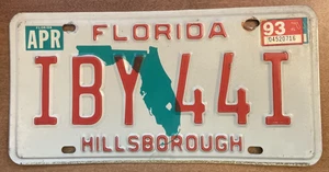 Florida License Plate IBY 44I – Hillsborough – (APR 93) EXC - Picture 1 of 6