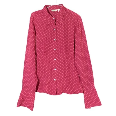 Blusa para mujer Eddie Bauer roja naranja 100 % seda abotonada manga larga alta L Foto 1 de 4