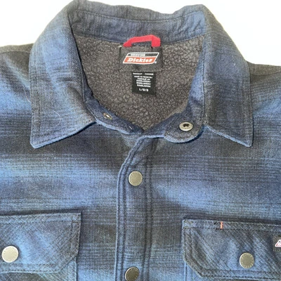 Dickies Men’s Buffalo Plaid Fleece Lined Jacket Large Blue Heavyweight Chore - Imagem 1 de 4
