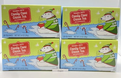 Trader Joe's Candy Cane Green Tea Decaffeinated 20 Tea Bags 4 PACK - Image 1 of 2