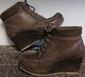 Clarks Originals 64850 Damen 6M Braun Leder Keilabsatz Schnür-Bootie Schuhe - Bild 1 von 7