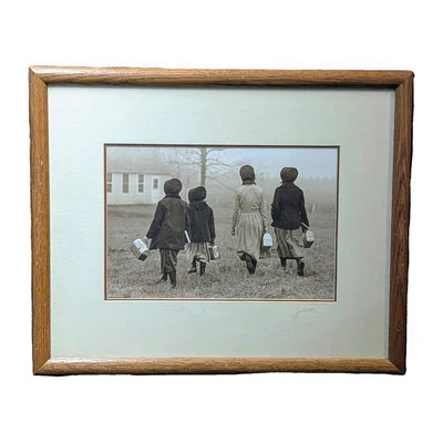 Signed Galbraith Photo Art Young Girls Going To School 10x14 Framed Matted 18x20 - Image 1 of 4