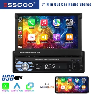 7" Single DIN Car Stereo Head Unit Flip Out Apple Carplay Android Auto Radio FM - Picture 1 of 11