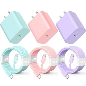 Compatible with iPhone16/15 Charger Fast Charging, 3 Pack 20W USB C Colorful ... - Bild 1 von 7