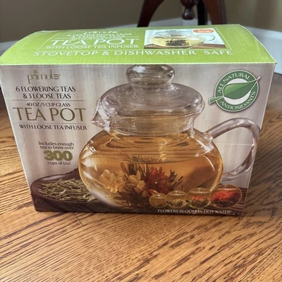 Primula Flowering 5 Cup Glass Tea Pot w/ Loose Teas & Flower Tea  Infuser NEW - Image 1 of 4