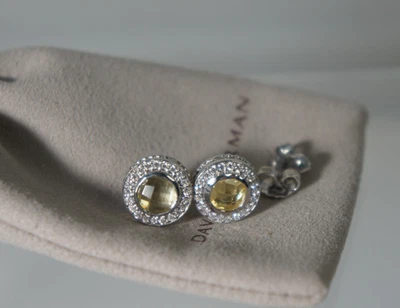 David Yurman Lemon Citrine CERISE Halo 925 Silver 585 Gold Petite Earrings Pouch - Image 1 of 4