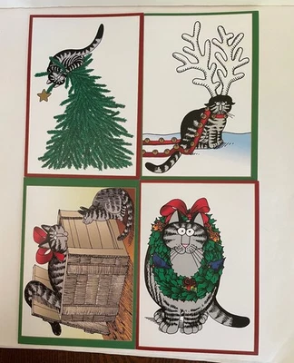 B KLIBAN Holiday Cards Cat Tidings 4 Designs Christmas Theme 4 cards w envelopes - Image 1 of 4