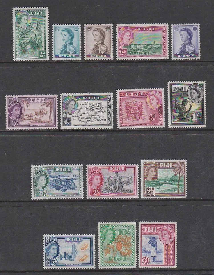 Fiji 1954 Mint MNH Definiitve Queen Elizabeth II Portrait Gold Industry Bananas - Image 1 of 1