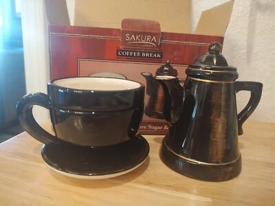 Sakura by Oneida Handpainted Sugar Bowl & Creamer Pitcher (Coffee Cup & Teapot) - Image 1 of 4