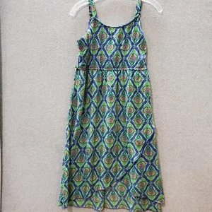 Disney D Signed Girls Dress Large Green Geometric Floral Maxi Tank Waist Tie - Picture 1 of 8