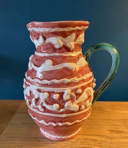 Beautiful Pitcher Made In Italy With Raised White Swirls On A Pink Background - Picture 1 of 5