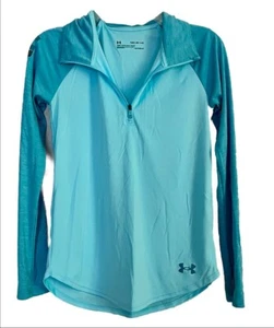 Under Armour Hoodie Youth Large HeatGear 1/4 Zip Blue Long Sleeve Loose Fit - Picture 1 of 11