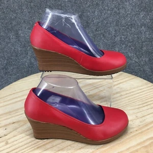 Crocs Heels Womens 7.5 A Leigh Wedge Pumps Casual Red Faux Leather Slip On NEW - Picture 1 of 14