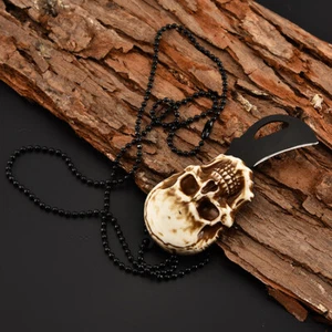 Men Skull Necklace Retro Pocket Knife Vintage Pendant Folding Survival Gift - Picture 1 of 16
